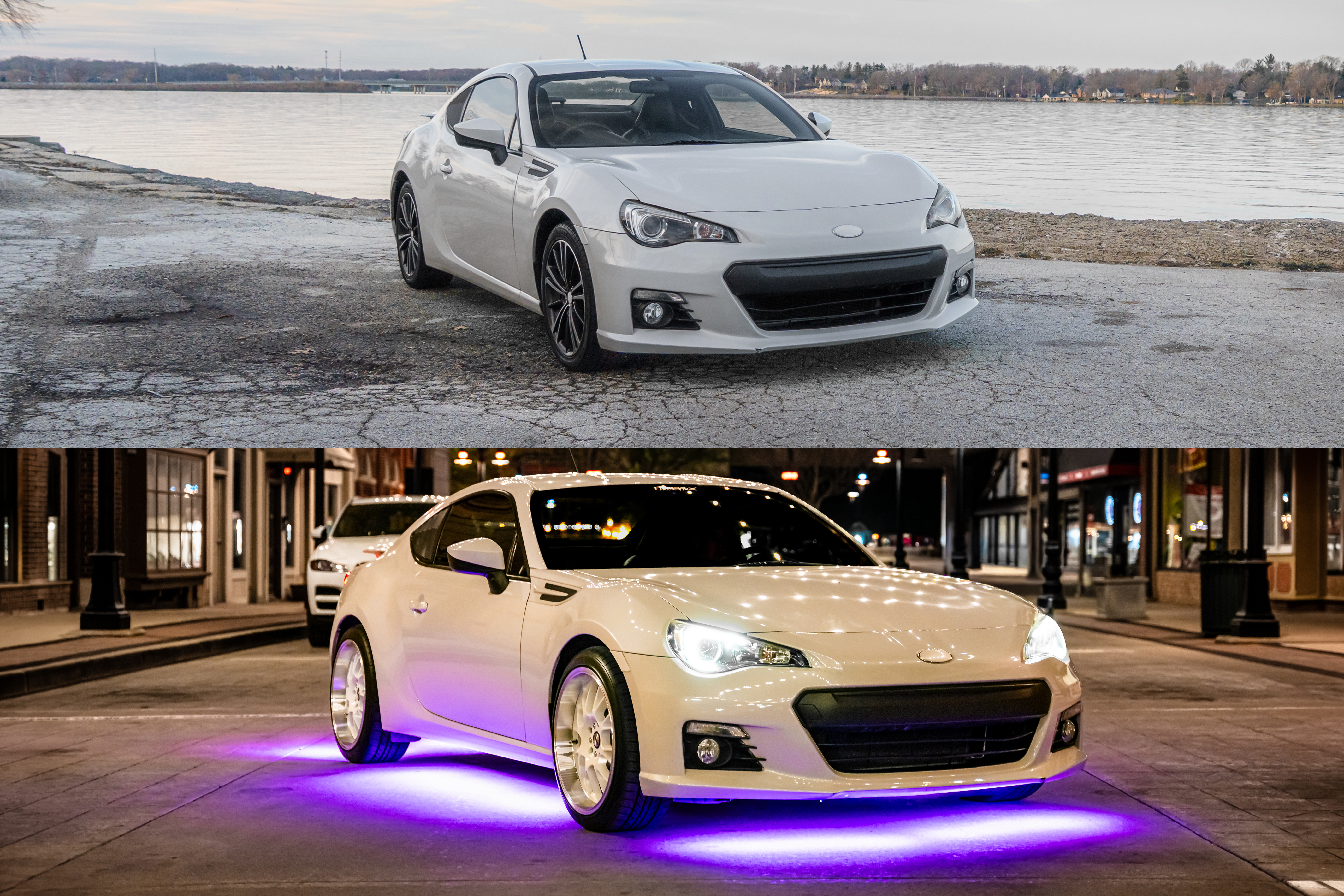 A before and after comparison of a Subaru BRZ without and with our XKmax kits