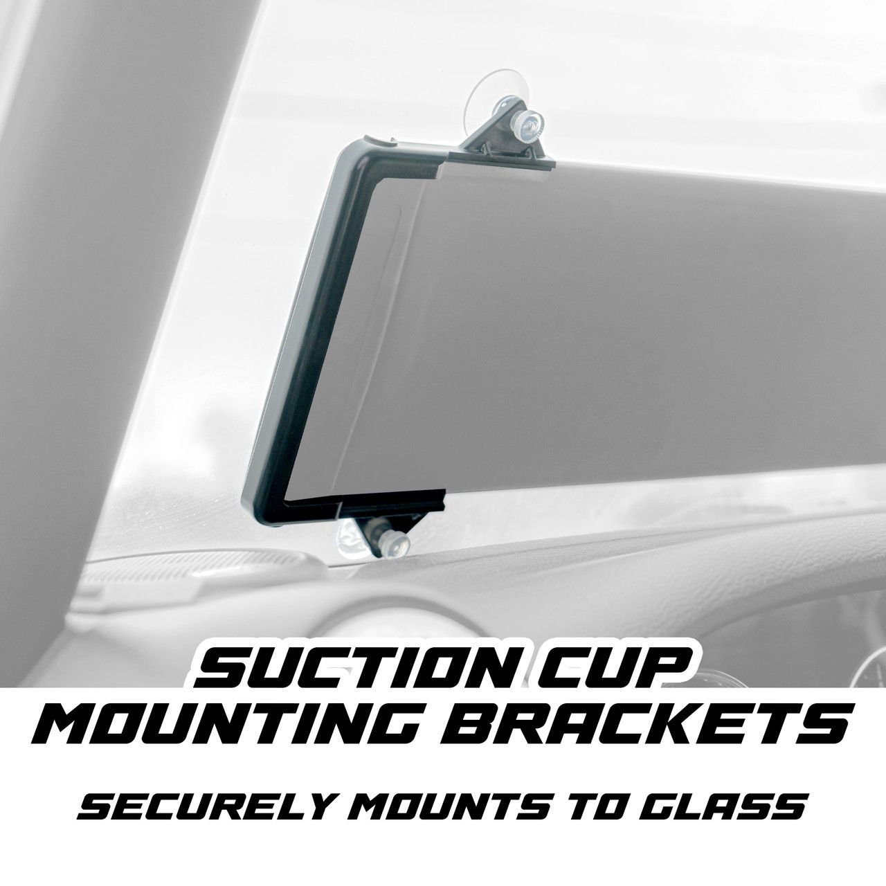 XKPixel suction cup mounting brackets holding a screen to the inside of a windshield